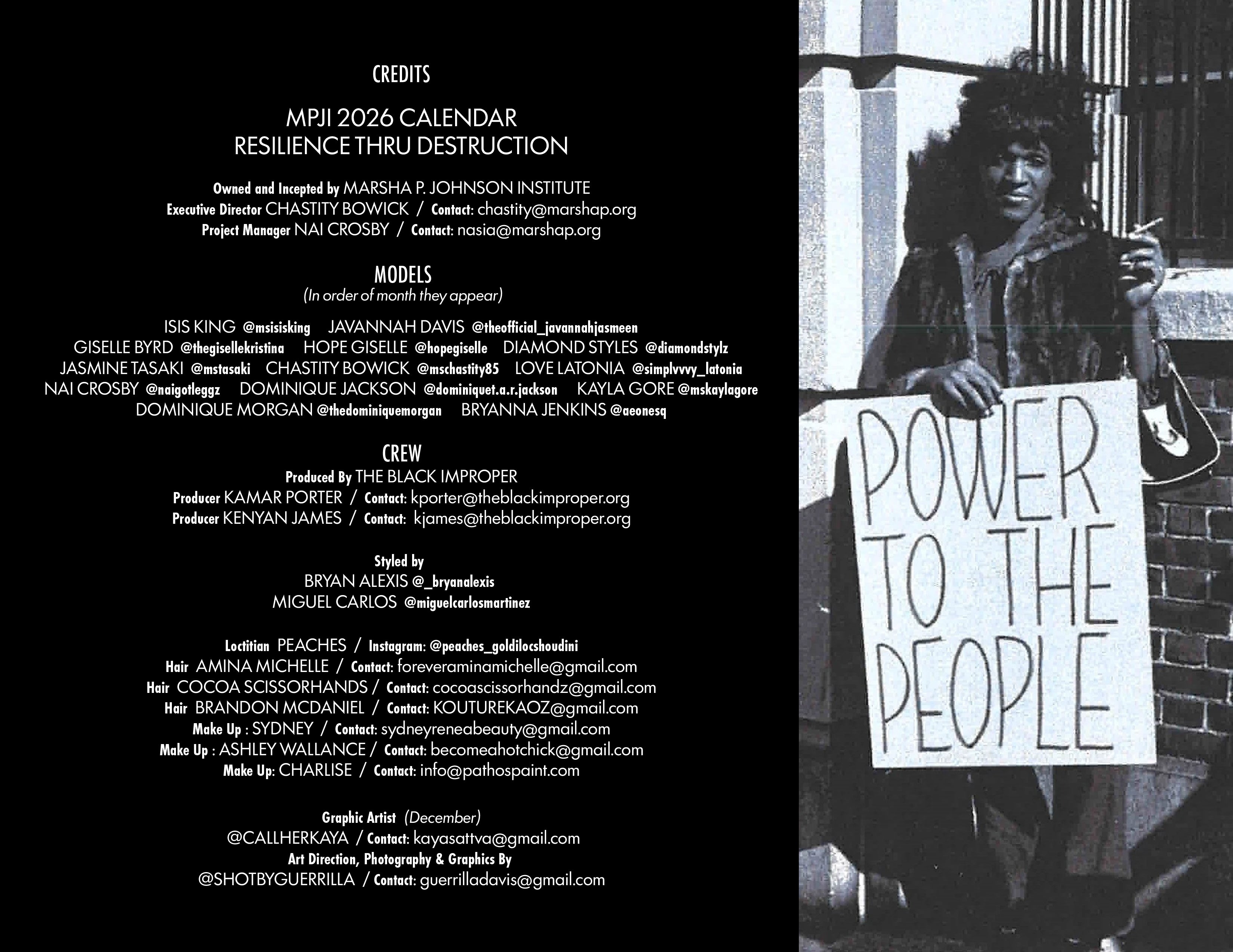 PREORDER: Marsha P. Johnson Institute 2026 Calendar - Resilience Thru Destruction 24x36 Large